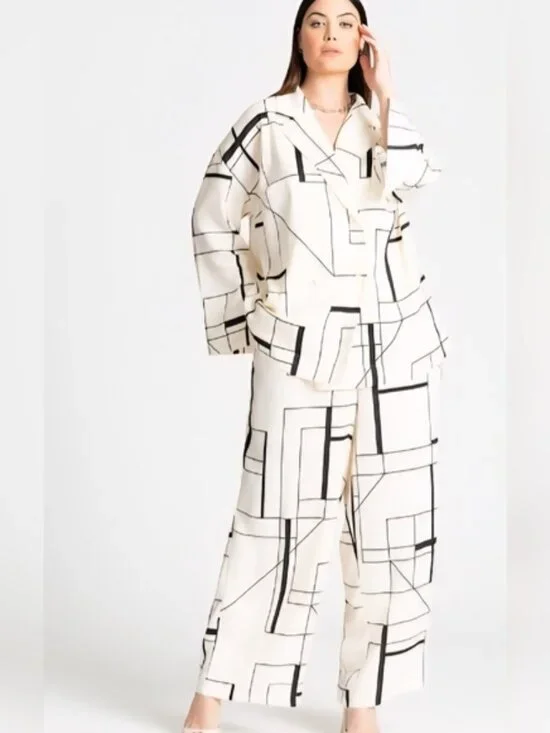 Eloquii Black & White Wide Leg Pant and Shirt/Jacket - Picture 1 of 6